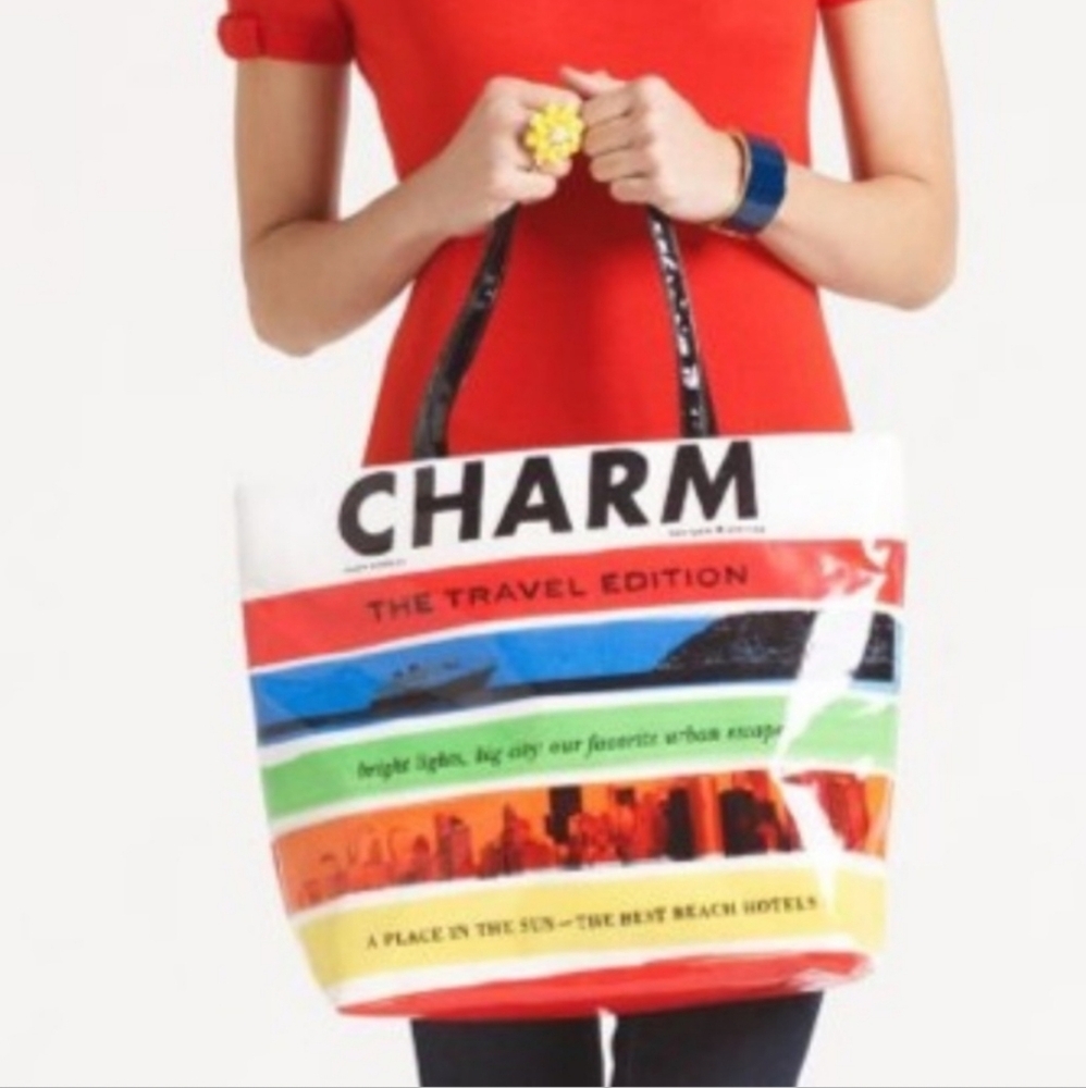 Vintage Kate Spade Charm Magazine Travel Vinyl Tote Bag RARE